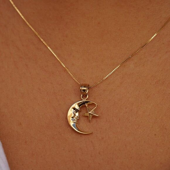14K Gold Moon & Star Pendant | Elegant Celestial Charm by Tehrani Jewelry - Picture 3 of 5